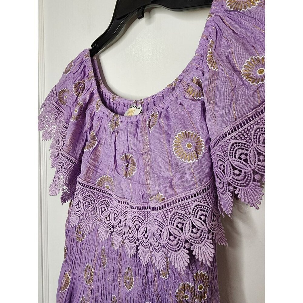 NWT Sz S/M Ananta Made In India 100% Rayon Purple Gold Mandala Dress Boho - Picture 4 of 5